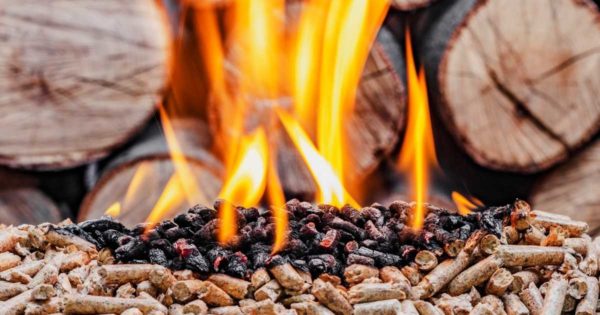 burning wood pellets