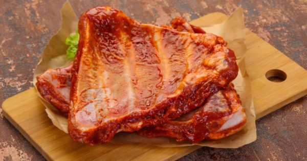 Raw marinated pork ribs